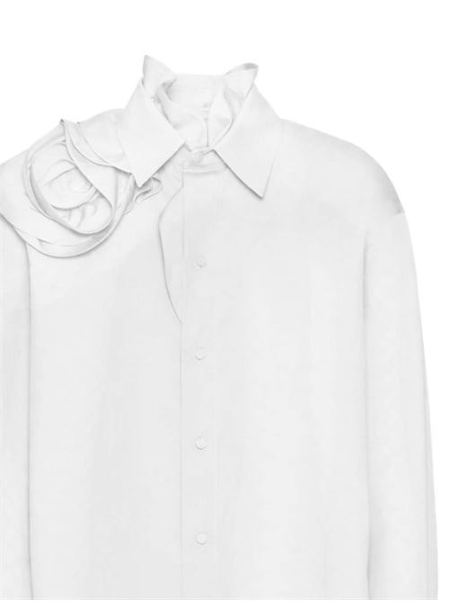 White cotton, silk poplin texture classic collar floral shirt Valentino PAP | 4B3AB5V05A6001